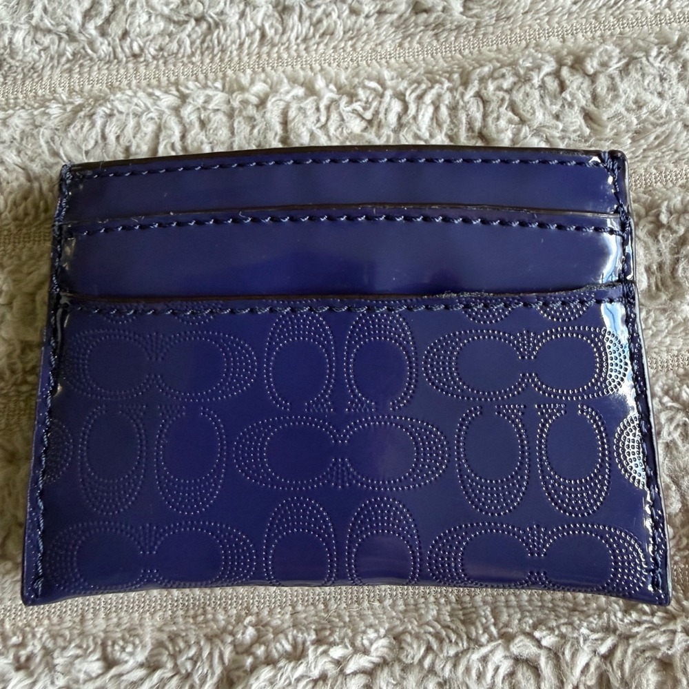 Coach Purple Patent Leather Signature Monogram Card Case Heart Logo Wallet - Picture 3 of 11